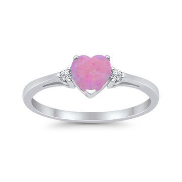Heart Promise Engagement Ring Lab Created Pink Opal 925 Sterling Silver